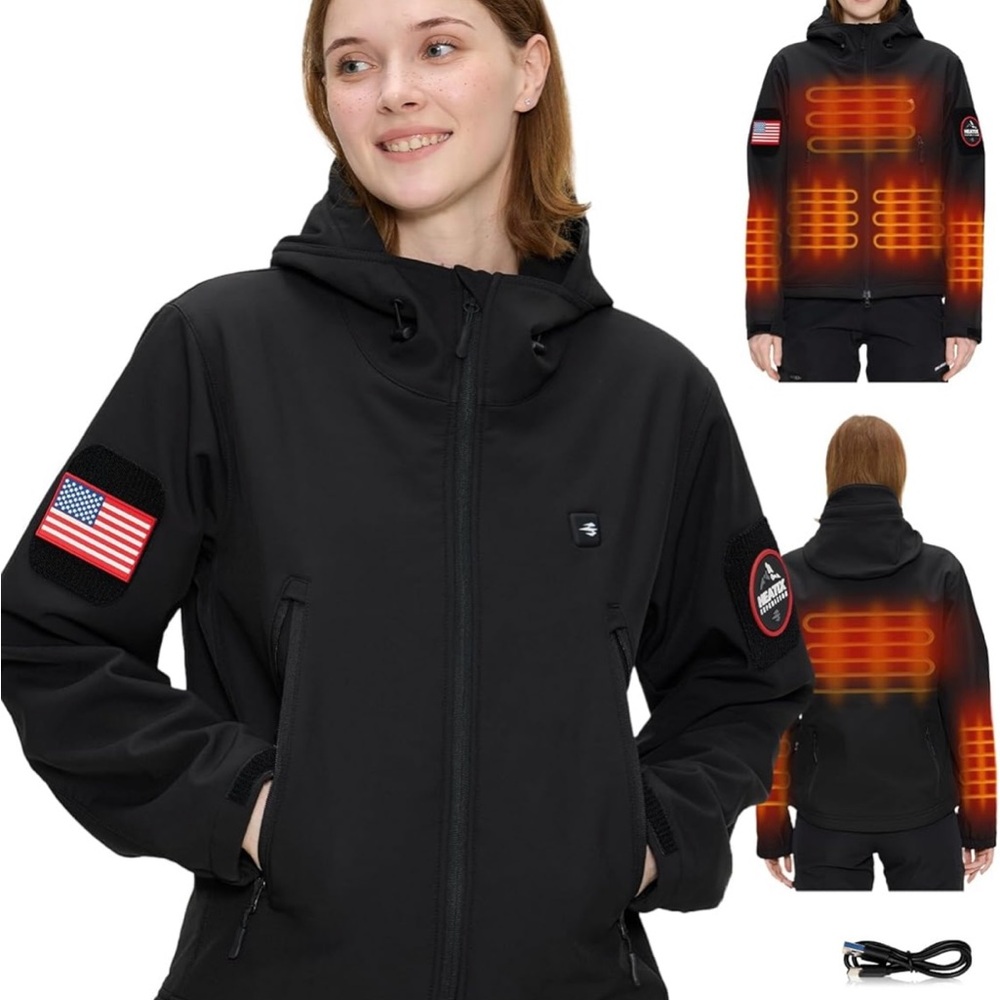 Black Heated Jacket with Hood